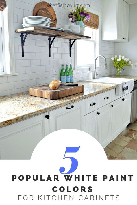 5 of the most popular white paint colors for kitchen cabinets. BM White Dove, BM Swiss Coffee, BM Chantilly Lace, SW Alabaster, SW Pure White. Paint Colors With White Cabinets, Popular White Paint Colors, Popular White Paint, Paint Colors For Kitchen Cabinets, Colors For Kitchen Cabinets, Paint Colors For Kitchen, White Kitchen Paint Colors, Clever Organization, Laminate Kitchen Cabinets