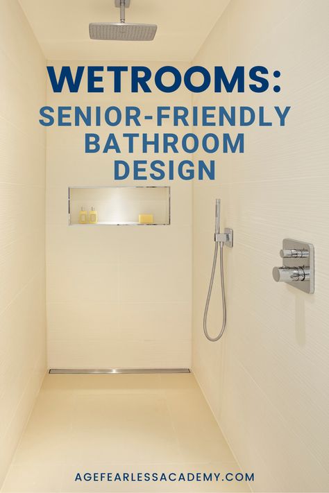 Are you considering a bathroom renovation soon? Have you considered a wetroom? Wet room bathrooms not only create a spa-like bathroom but often feature a roll in shower. This design feature not only increases space in your shower but also improves bathroom accessibility for a senior-friendly bathroom. No more tripping over that pesky shower lip to get out of the shower. Learn about wetrooms by clicking the pin! #wetroombathroom #ageinplacebathroom Wheelchair Accessible Wetroom, Ada Bathroom Ideas Master Bath, Disabled Wet Room Ideas, Tiny Wet Room With Toilet, Wet Room Bathroom Small Layout, Disabled Bathroom Ideas, Disabled Wet Room, Senior Bathroom Design, Wet Bathroom Ideas