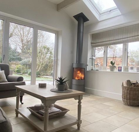 Orangery Extension Kitchen, Modern Log Burners, Kitchen Design Layout Island, Log Burner Living Room, Orangery Extension, Conservatory Interior, Loft Inspiration, Garden Room Extensions, Kitchen Layout Plans