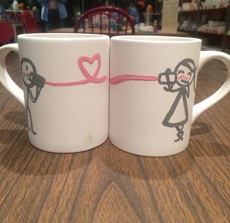 Pottery Painting Best Friends, Couple Mugs Aesthetic, Couples Pottery Ideas, Love Pottery Painting Ideas, Pottery Painting With Boyfriend, Couple Pottery Ideas, Pottery Painting Date Ideas, Matching Mugs Ceramics, Color Me Mine Couple Ideas