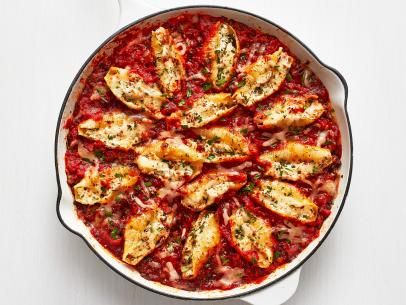 Stuffed Shells Bolognese Recipe | Food Network Kitchen | Food Network Skillet Stuffed Shells, Bolognese Stuffed Shells, Jumbo Pasta Shells, Italian Night, Bolognese Recipe, Skillet Recipes, Emeril Lagasse, Stuffed Shells Recipe, Fall Dishes