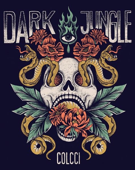 DARK JUNGLE on Behance Streetwear Illustration, T Shirt Print Design, Dark Jungle, Photoshop Tutorial Typography, Graphic Shirt Design, T-shirt Print Design, Coffee Shop Logo, Shirt Design Inspiration, Masks Art