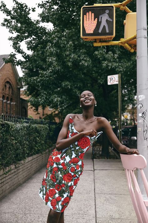 George Cortina, Cass Bird, Adut Akech, Colorful Lighting, Saint Laurent Dress, Wsj Magazine, Interview Style, Bright Dress, African Models