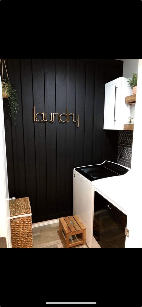 Black Beadboard, Hgtv Designers, Mudroom Makeover, Laundry Room Wallpaper, Laundry Room Closet, Laundry Room Doors, Fox Home, Laundry Room Ideas, Laundry Closet