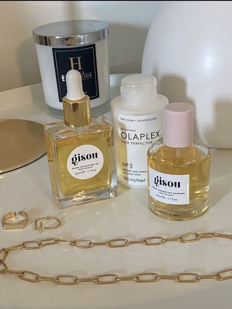 Gisou Hair Perfume, Aesthetic Bedside Table, Gisou Hair Oil, Honey Infused Hair Oil, Infused Hair Oil, Gisou Hair, Olaplex Products, Olaplex No 3, Facial Skin Care Routine