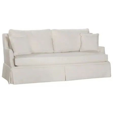 Fairfield Chair Savannah 87.5" Recessed Arm Slipcovered Sofa with Reversible Cushions | Perigold French Country Sofa, Skirted Sofa, Tall Skirt, Bench Seat Cushion, Fairfield Chair, White Upholstery, Sofa Size, Sofa Upholstery, Wing Chair