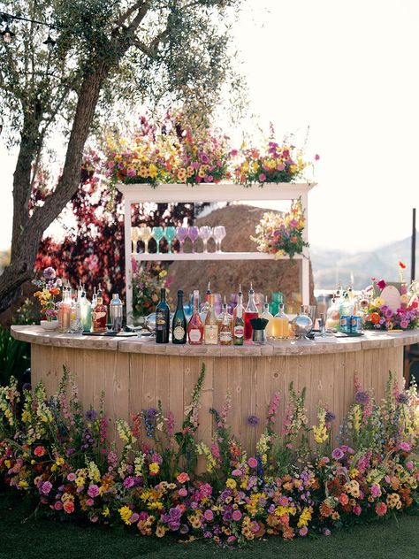 This Whimsical And Colorful California Wedding Will Leave You With A Smile On Your Face Bar Wedding Reception, Wildflower Wedding Theme, Reception Bar, Dream Wedding Decorations, Bright Wedding, Future Wedding Plans, Garden Party Wedding, Pastel Wedding, Open Bar