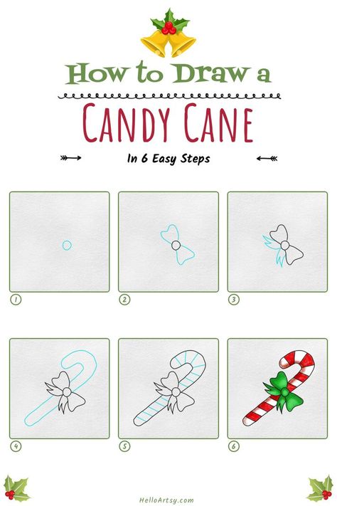 Draw easy candy cane for beginners. Designed for beginners who want to learn how to draw! Follow along with each picture to learn how to draw a candy cane drawing. Want to see the full drawing lesson with a PRINTABLE GUIDE? It's completely FREE. No opt-in required! CLICK to ACCESS! Candy Cane Drawing, Cane Drawing, Christmas Drawings For Kids, Easy Christmas Drawings, Beginner Drawing Lessons, Full Drawing, Candy Drawing, Xmas Drawing, Christmas Art For Kids