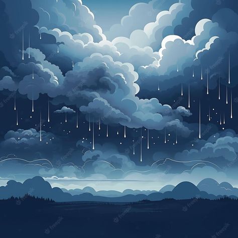 Storm Clouds Illustration, Weather Painting Art, Rain Clouds Drawing, Rain Aesthetic Drawing, Paintings Of Rain, Rain Art Drawings, How To Paint Rain, Painting Ideas Clouds, Rain Clouds Aesthetic