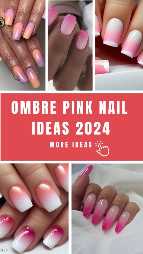 Ombre Pink Nail Ideas 2024 Pink Dip Ombre Nails, Pink Ombre Nails Glitter, Summer Nails Diy, Pink Nail Ideas, Pink White Nails, Dark Pink Nails, Sunset Nails, No Chip Nails, Ombre Manicure