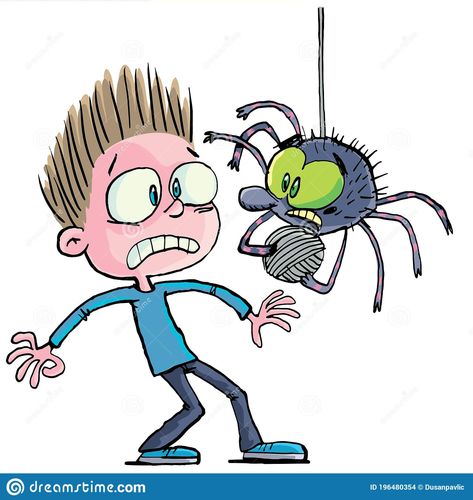 Someone Scared Drawing, Scared Illustration, Surprised Illustration, Spiders Drawing, Scared Cartoon, Spider Phobia, Fear Of Spiders, Spider Cartoon, Spider Clipart