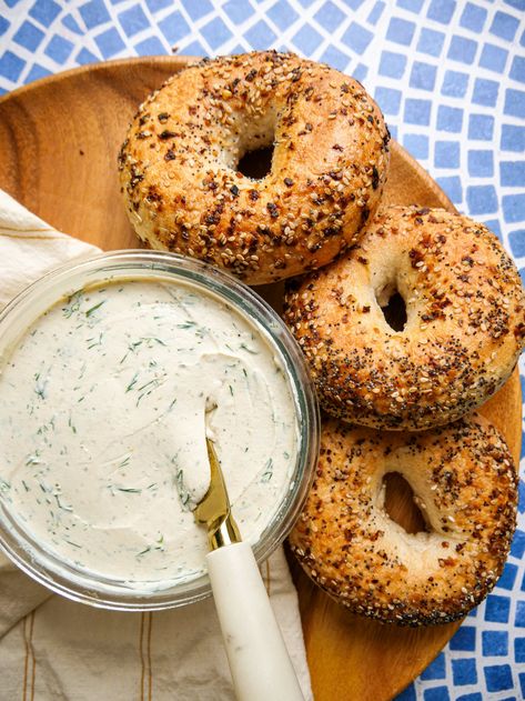 Whipped Dill & Caper Cream Cheese (Dairy Free) Chef Bai, Dill Cream Cheese, Cheese Alternative, Cheese Vegan, Dairy Free Cream Cheese, Vegan Recipes Beginner, Refined Coconut Oil, Homemade Bagels, Natural Food Coloring