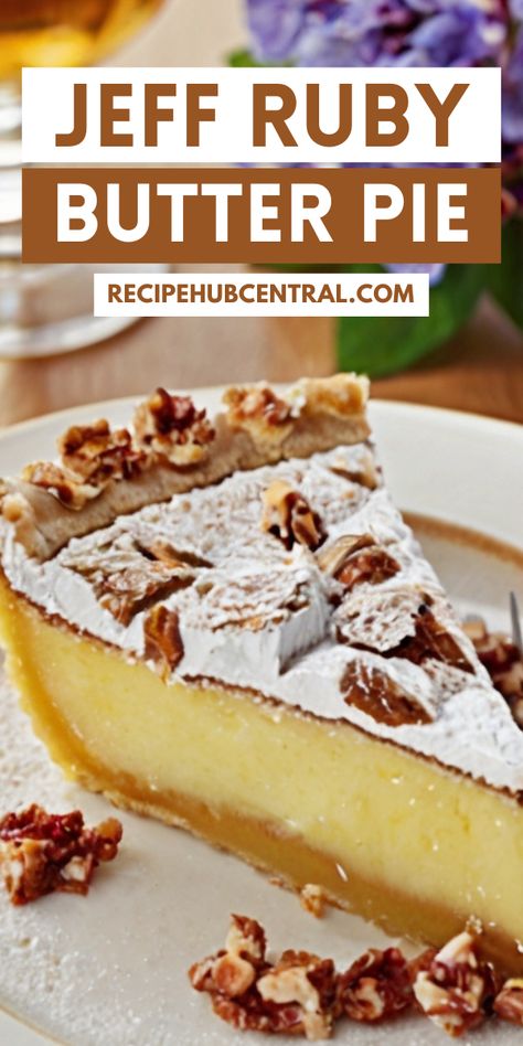 If you like sweet pies, you should try Jeff Ruby Butter Pie Recipe. This pie is creamy, rich, and very easy to make. Sawdust Pie Recipes, Honey Vinegar Pie, Bob Andy Pie Recipe, Butter Chess Pie Recipe, Cola Pie, Water Pie Recipe, Butterscotch Pie Recipe, Buttery Recipes, Easy Pies