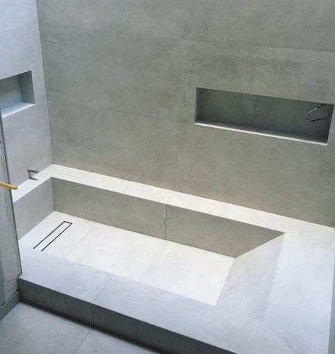 Low Bathtub Shower Combo, Low Profile Bathtub, In Ground Bathtub, Bathtub Shower Remodel, Sunken Bath, Concrete Bathtub, Sunken Bathtub, Concrete Bath, Sunken Tub