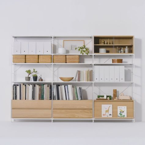 MUJI Australia on Instagram: “MUJI has developed a unit shelf where each component can be selected according to its ease of use. You can rearrange optional parts such as…” Muji Furniture, Muji Interior, Muji Storage, Muji Home, Toy Shelves, Uni Room, Japanese Interior, Wood Interiors, Wall Systems