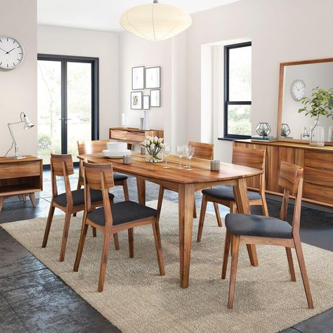 The Berkeley Dining Collection features a solid wood build with natural finish. Its Mid-Century style is characterized by the tapered legs and clean lines. A beautiful dining set perfect for special occasions and every day use! 100% Polyester, Cleaning Code: S Veneers With Tasmanian Blackwood Solids Natural Finish Seat Transitional Chair, Mid Century Dining Room, Set Meja Makan, Kursi Bar, Wood Dining Room, Beautiful Dining Rooms, Mid Century Dining, Square Dining Tables, Solid Wood Dining Table