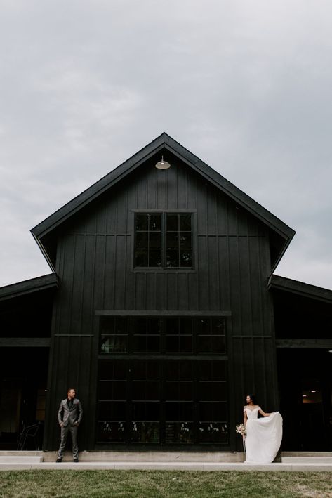 Black Barn Wedding Venue | Wedding Planner: @ivoryroseeventco | Floral: @anthousai | Rentals: @partyprorents | Venue: @spainranch - Black Barn #bridesofaustin #wedding #moodywedding #etherealwedding Black Barn Wedding, Astrology Wedding, Spain Ranch, Ghost Chairs, Black Barn, Candlelit Dinner, Oklahoma Wedding, Ethereal Wedding, Indoor Ceremony