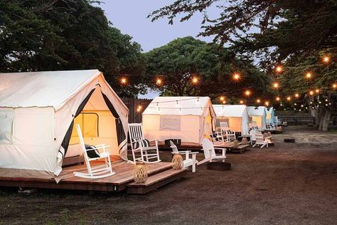 Luxury Campgrounds, Glamping Resort Layout, Glamping Landscape, Yurt Ideas, Tent Resort Luxury Camping, Glamping California, Rv Resorts, Glamping Ideas, Camping Planning