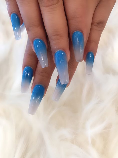 Blue Ombre Nails Coffin, Hombre Nail, Ombre Nail Colors Ideas, Caribbean Nails, Deb Ball, Ambre Nails, Ombre Nail Colors, Dip Nail Colors, Faded Nails