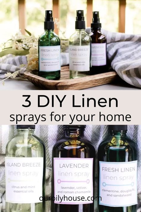 Sheet Spray Essential Oils, How To Make Linen Spray, Diy Linen Spray Essential Oils, Diy Bathroom Spray Essential Oils, Essential Oil Deodorizer Spray, Fabric Spray Diy, Clean Linen Essential Oil Blend, Pillow Spray Essential Oils Diy, Homemade Household Products