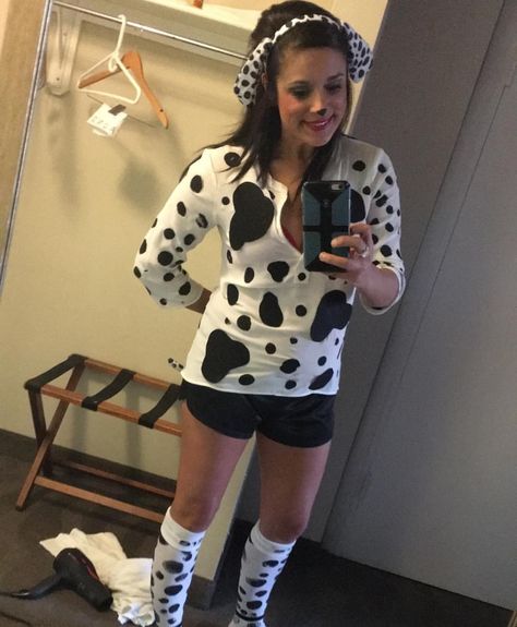 Homemade Dalmation Costume... just missing my firefighter! Diy Dalmation Costume Women, Adult Dalmation Costume Diy, Dalmation Costume Women, Dalmatian Costume Women's, Dalmation Outfit, Volunteer Firefighter Quotes, Tennis Halloween, Firefighter Bedroom, Dalmation Costume