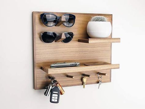 Small Entryway Organization, Entryway Organizer Wall, Natural Building Materials, Entryway Organizer, Wooden Organizer, Big Sunglasses, Entryway Organization, 2 Shelves, Small Entryway