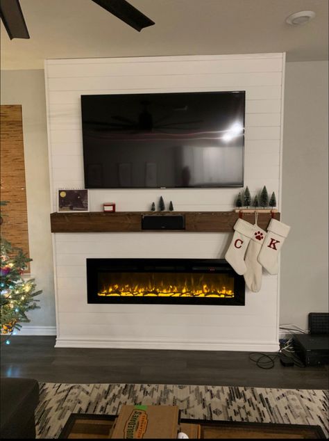 Fake Fireplace Wall, Fireplace Tv Ideas, Fireplace Under Tv, Raised Ranch, Basement Fireplace, Tv Ideas, Fake Fireplace, Under Tv, Built In Shelves Living Room