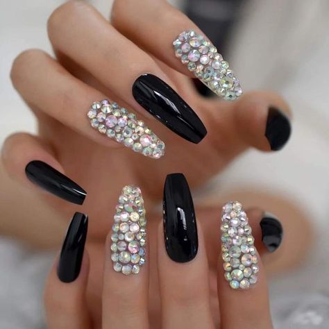 Eda Luxury Beauty Glamorous Artificial Black Coffin Nails Design, Graduation Nails Ideas, Caviar Nails, Black Coffin Nails, 41st Birthday, Pink Gel Nails, Nails Silver, Nails Design Ideas, Black Ballerina