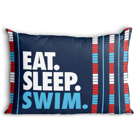 PRICES MAY VARY. DESIGNED IN THE USA. After a long day perfecting your butterfly and backstroke, there's no better place to rest your head at night than on this awesome Eat. Sleep. Swim. pillowcase! Made from a super soft and stretchy jersey material, this pillowcase deserves a gold medal for comfort! For a fun and stylish addition to your swimming-themed room, this pillowcase is a definite must-have. This pillowcase does not include a pillow insert. COMFY AND COZY! This super comfortable swim p Swimming Room Ideas, Swimming Bedroom Ideas, Swim Design, Swimming Photos, Stylish Bedding, Kids Sheets, Swim Life, Swimming Quotes, Gifts For Swimmers