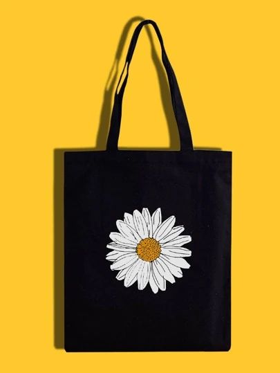 Diy Tote Bag Design, Bag Mockup, Diy Tote Bag, Floral Bags, Custom Tote Bags, Floral Graphic, Black Tote, Shoulder Tote Bag, Shopper Bag