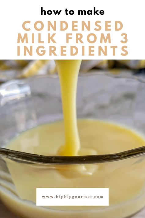 condensed milk pouring into a bowl Sweetened Condensed Milk Homemade, Low Carb Condensed Milk, Diy Condensed Milk 3 Ingredients, Homemade Condensed Cream Of Chicken Soup, How To Make Evaporated Milk Homemade, Diy Sweetened Condensed Milk How To Make, Expired Milk Recipes, Home Made Condensed Milk Recipes, Recipes Using Sweetened Condensed Milk Desserts