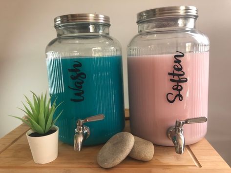 Laundry Washroom Bottles Jars Containers Personalised Vinyl Decal Custom Labels - Etsy Cleaning Cupboard, Holographic Blue, Detergent Dispenser, Glossy Paint, Vinyl Rolls, Beakers, Vinyl Gifts, Favorite Fonts, Plastic Cups