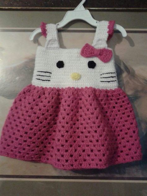 Hello Kitty Dress Idea Only Crochet Newborn Outfits, Baby Staff, Crochet Baby Costumes, Crochet Dress Girl, Hello Kitty Crochet, Crochet Princess, Crochet Baby Girl Dress, Hello Kitty Dress