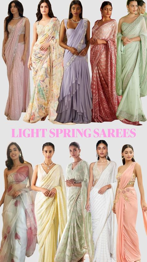 🌸Pastel Sarees🌸 Pastel Saree Wedding, Indian Bridesmaids Saree, Saree Wedding Bridesmaid, Pastel Sarees, Indian Bridesmaids Outfits, Pastel Saree, Pastel Gown, Wardrobe Planner, Outfits Pastel