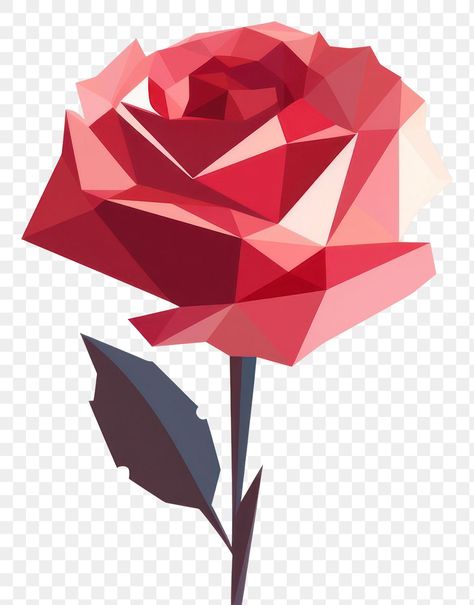 Polygon Art Flower, Low Poly Flower, Digital Rose Flower, Red Roses Png, Rose Flower Png, Geometric Rose, Flower Symbol, Polygon Art, Anime Cover Photo