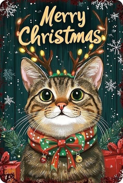 Cat New Year, Happy Greetings, Christmas Kitties, Christmas Wall Decoration, Xmas Cat, Merry Christmas Cat, Vintage Merry Christmas, Merry Christmas Dog, Merry Christmas Funny