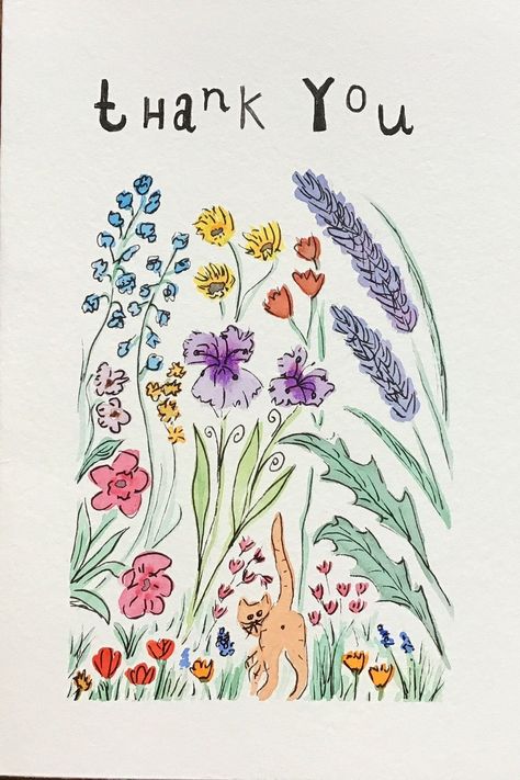 Painted Thank You Cards, Watercolour Thank You Cards, Watercolor Thank You Cards, Thank You Card Ideas, Thank You Card, Daisy Drawing, Painted Things, Watercolour Cards, Watercolour Card