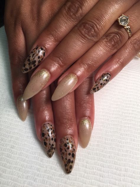 In the woods Almond Nails Designs Cheetah, Chetta Nails Almond, Cheetah Tip Nails Almond, Cheetah Nails Stiletto, Stilleto Cheetah Nails, Long Almond, Nail Art Galleries, Us Nails, Stiletto Nails