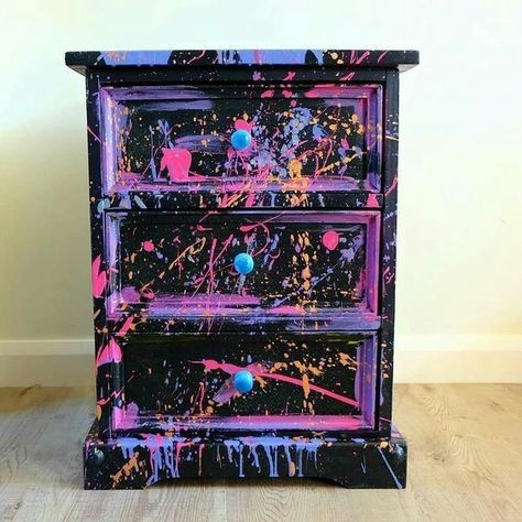 Upcycled Sideboard, Graffiti Furniture, Sideboard Upcycle, Industrial Tv Stand, Vintage Painted Furniture, Furniture Upcycle, Retro Sideboard, Painted Drawers, Teen Decor