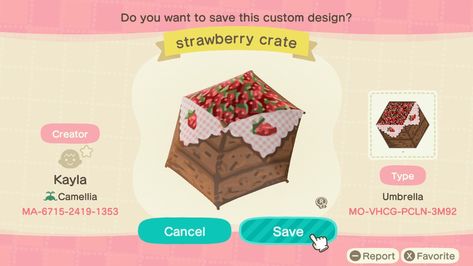 Animal Crossing Design Codes Strawberry, Animal Crossing Strawberry Design, Acnh Red Codes, Acnh Strawberry Farm, Acnh Strawberry Design, Animal Crossing Strawberry, Acnh Umbrella Design, Acnh Umbrella, Acnh Strawberry