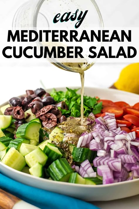 Prune Pie, Cuke Salad, Cucumbers Salad, Sweet Salad Dressings, Salads Summer, Tomato Salad Dressing, Mediterranean Salads, Mediterranean Cucumber, Mediterranean Cucumber Salad