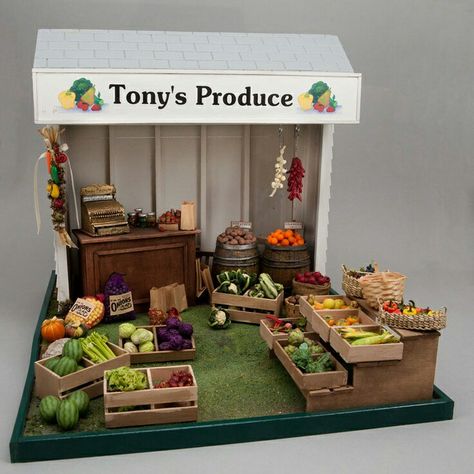 Miniature Farmers Market, Veggie Stand, Orange Man, Vegetable Market, Produce Stand, Vegetable Stand, Polish Christmas, Miniature Bakery, Mini Market