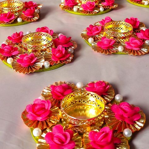 Decorative Handcrafted Tealight candle holders... DM to order. For bulk order please WhatsApp 8837649833 Diy For Diwali, Decorative Diya, Candle Holder Ideas, Candle Holders Diy, Diwali Candles, Candles Holder, Diya Decoration, Diwali Decoration Items, Diy Diwali Decorations