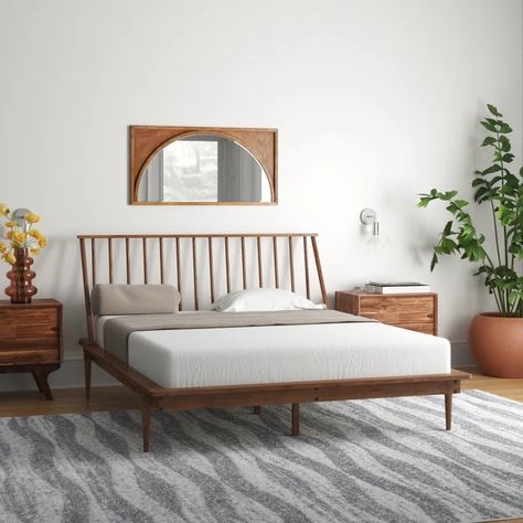 Mercury Row® Henline Solid Wood Spindle Bed & Reviews | Wayfair Spindle Headboard, Wood Spindle Bed, Mid Century Modern Bed, Spindle Design, Spindle Bed, Slatted Headboard, Mattress Bedroom, Queen Bed Frame, Wood Headboard