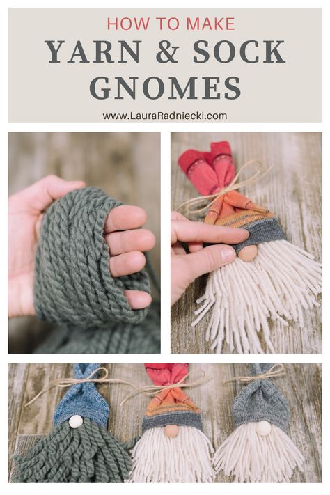 No Sew Gnome, Yarn Beard, Gnome Fabric, Gnome For Christmas, Sock Gnomes, Easy Yarn Crafts, Gnome For The Holidays, Christmas Ornaments Patterns, Gnome Tutorial