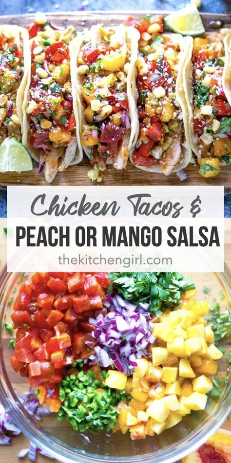 Easy Chicken Taco, Grilled Chicken Tacos, Chicken Tacos Easy, Mexican Flavors, Chicken Taco Recipes, Peach Salsa, Taco Recipe, Chicken Taco, Cotija Cheese