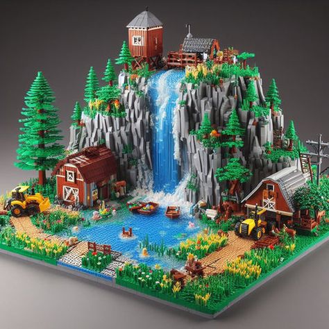 Quick 5 ideas for Lego Waterfall MOCs – How to build it Lego Waterfall, Lego Moc Ideas, Lego Shelf, Lego Bridge, Lego House Ideas, Lego Gifts, Waterfall Design, Lego Boards, Amazing Lego Creations