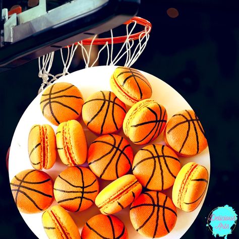 Basketball Macarons, Basketball Team Gifts, 2nd Birthday Party For Boys, Basketball Birthday Parties, Basketball Party, Basketball Theme, Basketball Birthday, French Macarons, A Basketball