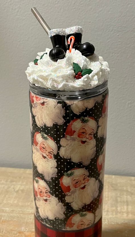 Starbucks Crafts, Stanley Cups, Tumbler Christmas, Christmas Topper, Christmas Tumbler, Diy Tumblers, Whipped Topping, Christmas Tumblers, Vintage Santa