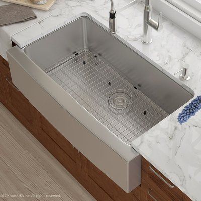 Kraus 36" x 21" Farmhouse Kitchen Sink with Drain Assembly Kitchen Sink Remodel, Stainless Steel Farmhouse Sink, Apron Front Kitchen Sink, Farmhouse Kitchen Sink, Apron Sink Kitchen, Steel Kitchen Sink, Farmhouse Sink Kitchen, Undermount Kitchen Sinks, Stainless Steel Kitchen Sink